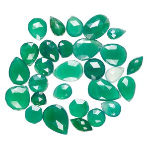 Green onyx 1pkg1, hand-cut top-drilled / center-drilled faceted mixed shape bead 1 oz mix 9x9mm-18x13mm