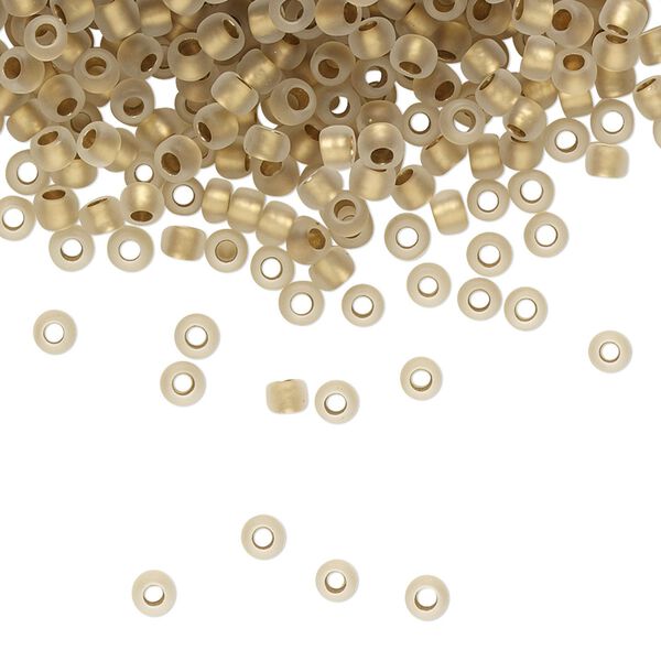 Seed bead, TOHO BEADS®, glass, pkg/7.5g, #8 round, translucent gold-lined frosted crystal clear (TR-08-989F). image number 0