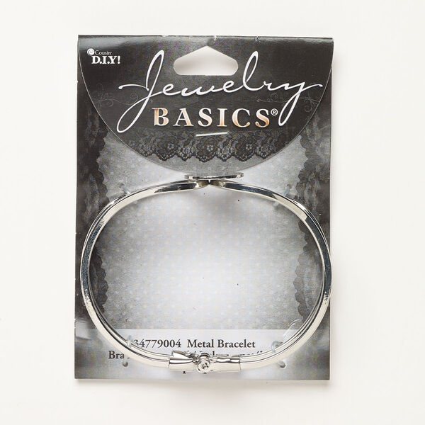 Bracelet, hinged cuff, silver-finished steel, 23mm wide with 16mm flat round mounting, 6-1/2 inches. Sold individually. image number 0