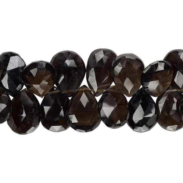 Smoky quartz 1pkg1, hand-cut top-drilled faceted puffed teardrop bead 6 inch 11x8mm-13x9mm image number 0