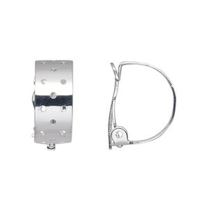 Earring clip-on 1pkg10 silver-plated, 18x8mm perforated hoop, steel / brass 5 pair