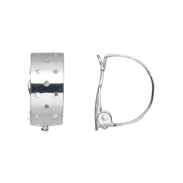 Earring clip-on 1pkg10 silver-plated, 18x8mm perforated hoop, steel / brass 5 pair image number 0