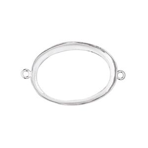 Link, fine silver, 26x19mm open-back oval with 25x18mm oval bezel cup setting. Sold individually.