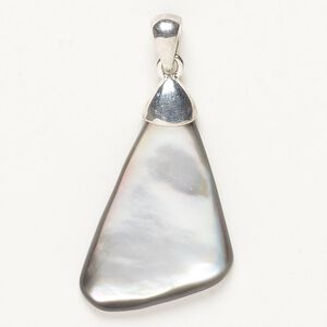 Pendant brass black lip shell 1pk 32x20mm-34x21mm slanted triangle, silver finish natural