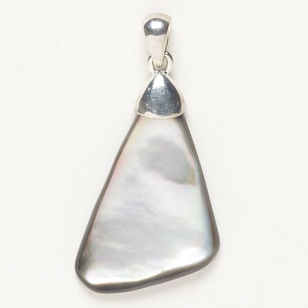 Pendant brass black lip shell 1pk 32x20mm-34x21mm slanted triangle, silver finish natural image number 0