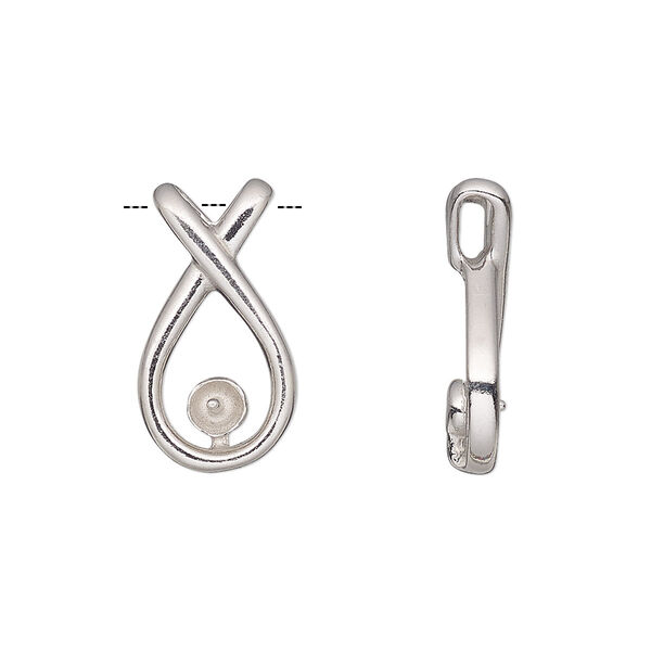 Slide, rabbit ear, sterling silver, 20x11mm open teardrop with 4mm cup and 3mm peg with 4.5x1.5mm hole, fits up to 4mm round bead. Sold individually. image number 0
