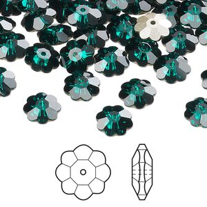 Margarita flower 12pk emerald foil back, Crystal Passions® 8x3mm 3700