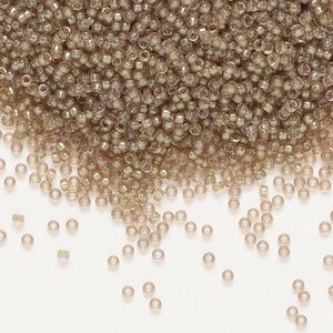 Seed bead, Miyuki, glass, pkg/35g, #15 rocaille, translucent taupe-lined luster smoky amethyst (RR-1837).