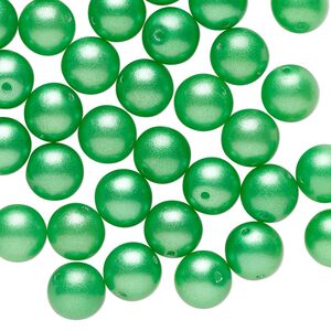 Bead, glass pearl, green, 7-8mm round. Sold per pkg of 50.