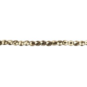 Bead, Czech fire-polished glass, light bronze, 3mm faceted round. Sold per pkg of 1,200 (1 mass).