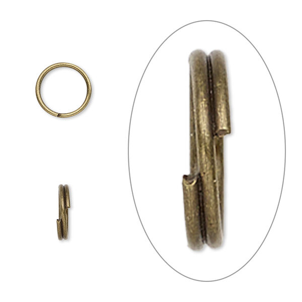 Split ring, antique brass-finished steel, 8mm round with 6.6mm inside diameter. Sold per pkg of 100. image number 0