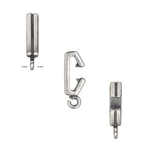 Component, JBB Findings, antique silver-plated brass, 11x3mm rectangle with line design and open loop, 8x1.5mm inside diameter. Sold per pkg of 2.