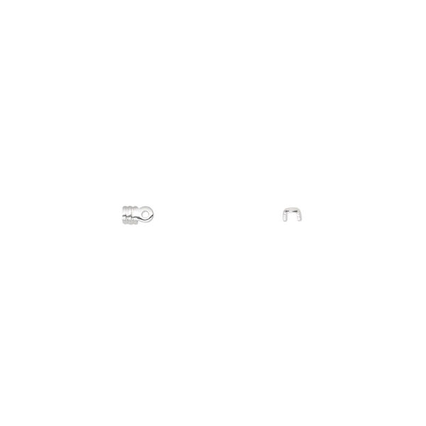 Cord end, fold-over, silver-plated brass, 3x1.5mm tube, 1mm inside diameter. Sold per pkg of 100. image number 0