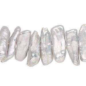 Pearl, cultured freshwater (dyed), silver, 17x4mm-23x8mm center-drilled stick, C- grade, Mohs hardness 2-1/2 to 4. Sold per 15-1/2" to 16" strand.