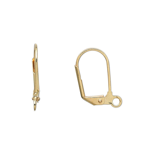 Ear wire, gold-plated brass, 17.5mm leverback with open loop. Sold per pkg of 5 pairs. image number 0