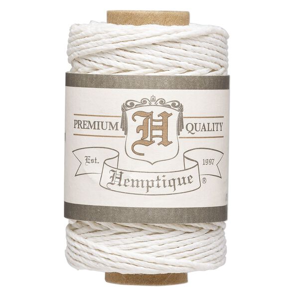 Cord, Hemptique®, polished hemp, white, 1mm diameter, 20-pound test. Sold per 98-foot spool. image number 0
