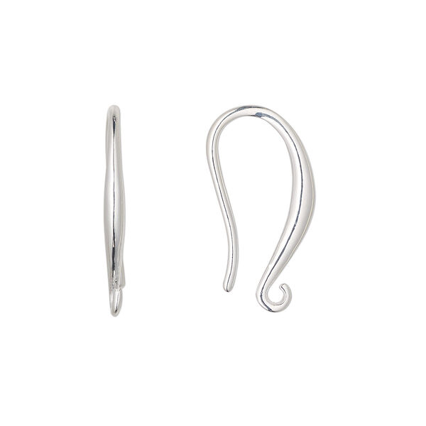 Ear wire, silver-plated brass, 18mm fishhook with open loop, 19 gauge. Sold per pkg of 5 pairs. image number 0