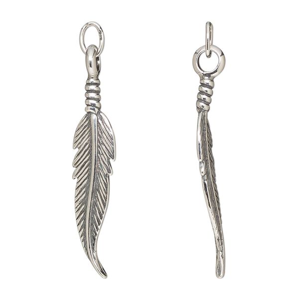 Focal, sterling silver, 30x7mm slim feather, double-sided. Sold per pkg of 2. image number 0