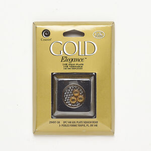 Bead 1pkg3, gold-plated copper, 6x5mm corrugated rondelle.