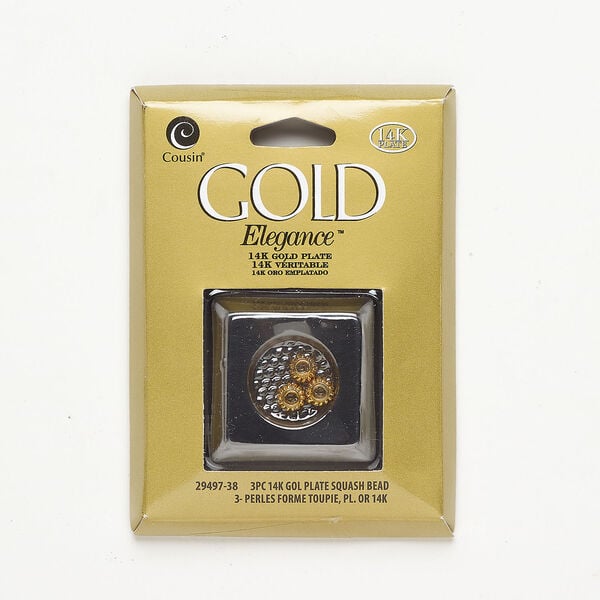 Bead 1pkg3, gold-plated copper, 6x5mm corrugated rondelle. image number 0