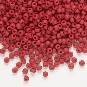 Seed bead, Miyuki, glass, 1pkg50g, #8 rocaille, opaque matte luster brick red (RR-2040)