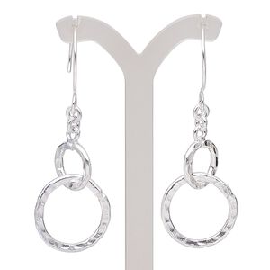 Earring, Hill Tribes, silver-plated copper, 2-1/2 inches with hammered interlocking circle and French hook ear wire. Sold per pair.