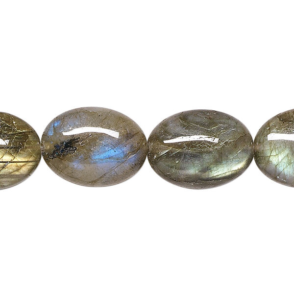 Bead, labradorite (natural), 16x12mm flat oval, A- grade, Mohs hardness 6 to 6-1/2. Sold per 8-inch strand. image number 0