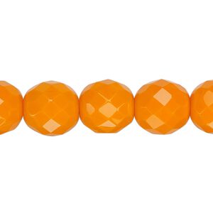 Bead, Czech fire-polished glass, pkg/15-1/2 to 16 inches, 12mm faceted round, opaque orange, (93120).