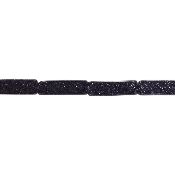 Bead, blue goldstone (glass) (man-made), 13x4mm square tube. Sold per 15-1/2" to 16" strand. image number 0
