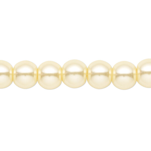 Bead, crystal pearl, light yellow, 8mm round. Sold per pkg of (2) 15-1/2" to 16" strands, approximately 100 beads. image number 0