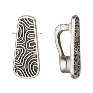 Bail, magnetic, antiqued silver-finished "pewter" (zinc-based alloy), 30x13mm rounded trapezoid with swirl design. Sold per pkg of 2.