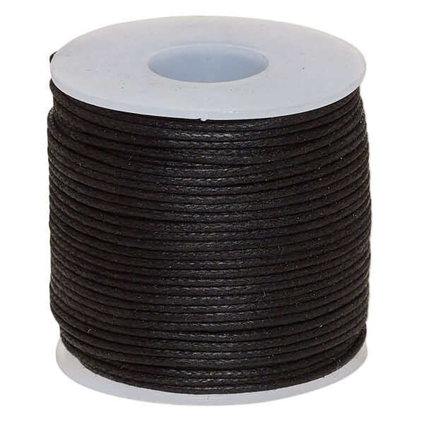 Cord, waxed cotton, black, 0.5mm. Sold per 25-meter spool. image number 0