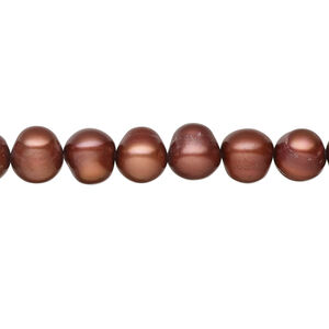 Freshwater pearl 1pkg1, semi-round, 15.5-16 inch cranberry 7-8mm cultured