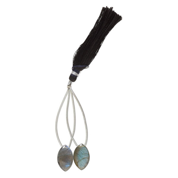 Labradorite 1pkg2, hand-cut top-drilled puffed marquise bead natural B grade, 18x11mm image number 1
