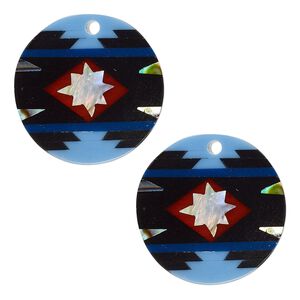 Drop, paua shell and resin, multicolored, 19mm single-sided flat round. Sold per pkg of 2.