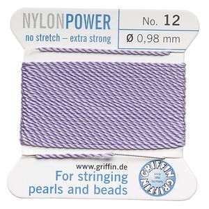 Thread, Griffin, nylon, lilac, size #12. Sold per 2-meter card (approximately 78 inches).