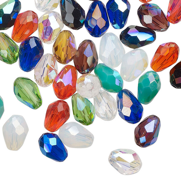 Bead Celestial Crystal® 1pkg60, 8x6mm teardrop / 66 facets, opaque to transparent multicolored AB image number 0