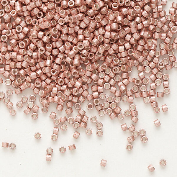 Seed bead, Delica®, glass, pkg/7.5g, #11 round, opaque semi-matte galvanized pink blush (DB-1156). image number 0