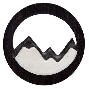 Focal, arang wood and bone (bleached), 34mm hand-carved single-sided cutout mountains, Mohs hardness 2-1/2. Sold individually.