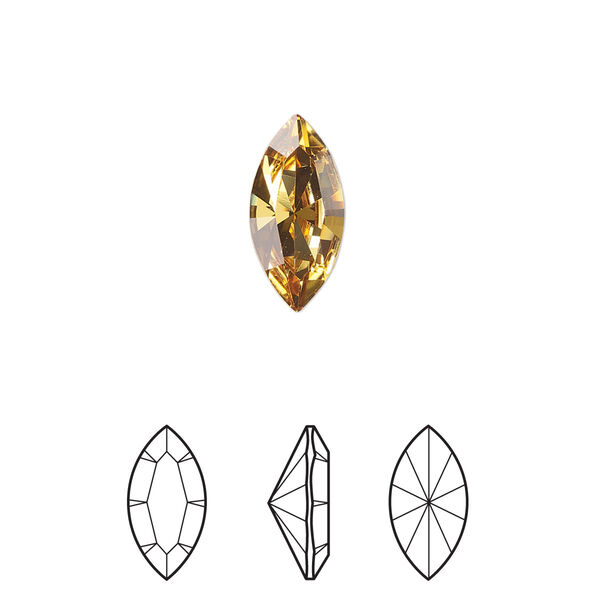 Fancy stone 2pk golden topaz foil back, Crystal Passions® 15x7mm navette 4228 image number 0