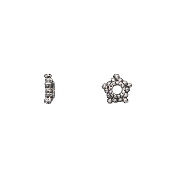 Bead cap, antique silver-plated "pewter" (zinc-based alloy), 8x2mm star, fits 6-12mm bead. Sold per pkg of 100. image number 0