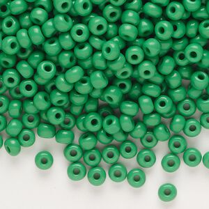 Seed bead, glass, pkg/50g, #6 round, opaque medium green.