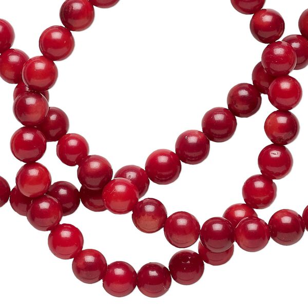 Bead, bamboo coral (dyed), dark red, 4-5mm round, B grade, Mohs hardness 3-1/2 to 4. Sold per 15-inch strand. image number 0