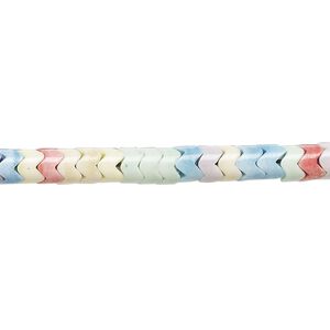 Bead, porcelain, opaque shiny multicolored, 4.5x3mm zigzag rondelle. Sold per 15-1/2" to 16" strand, approximately 140 to 170 beads.