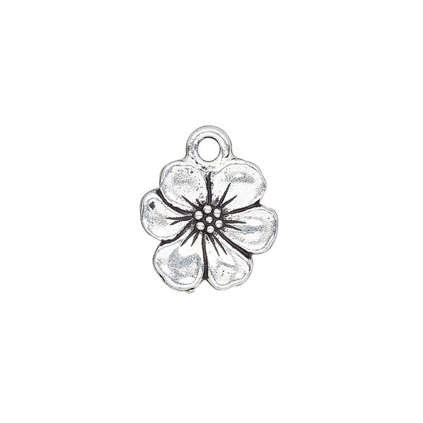 Charm, TierraCast®, antique silver-plated pewter (tin-based alloy), 14mm double-sided flower. Sold per pkg of 2. image number 0