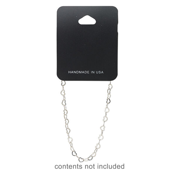 Necklace / bracelet card, plastic, black, 2-1/2 x 2 inches assembled with "HANDMADE IN USA." Sold per pkg of 100. image number 1