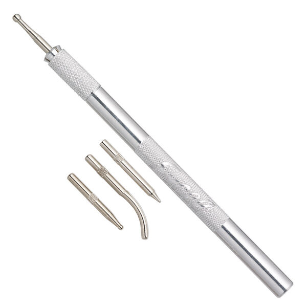 Burnisher, Excel™, plastic / aluminum / stainless steel, red and clear, 5-1/2 inches with 18x2.5mm spoon tip. Sold per 5-piece set. image number 0