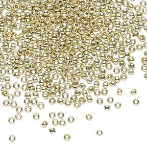 Seed bead, TOHO BEADS®, glass, pkg/7.5g, #11 round, opaque galvanized PermaFinish yellow gold (TR-11-PF559).