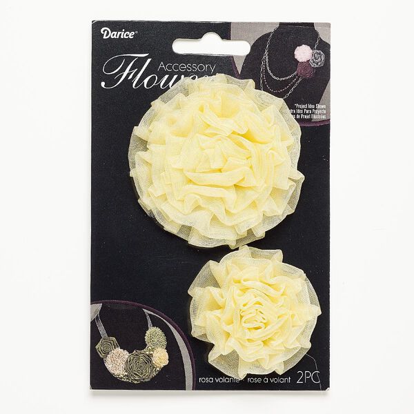 Sew-on component, organza, ivory, 2 to 2-3/4 inch and 2-3/4 to 3-inch rose. Sold per pkg of 2. image number 0