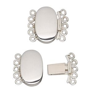 Clasp tab 1pkg1 sterling silver, 18x11mm oval, 5-strand